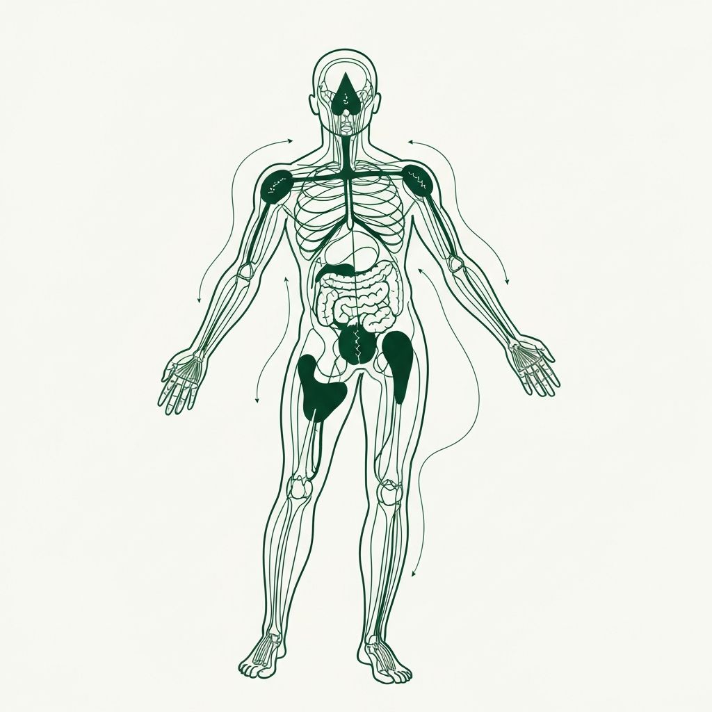 Scientific illustration of metabolic processes and body systems